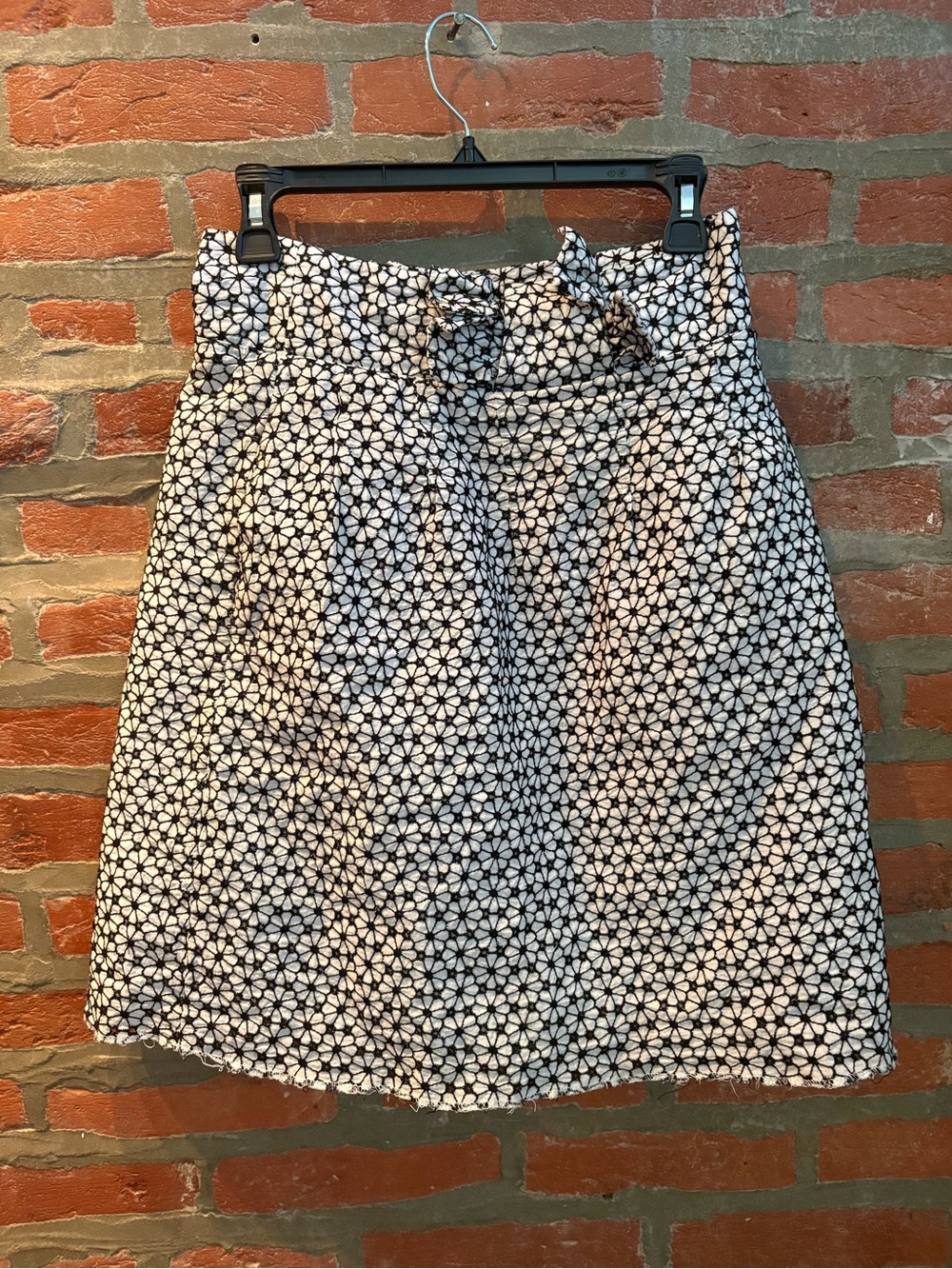 Adrienne Vittadini Black and White Floral A-Line Skirt with Waist Tie